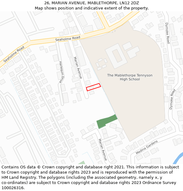 26, MARIAN AVENUE, MABLETHORPE, LN12 2DZ: Location map and indicative extent of plot