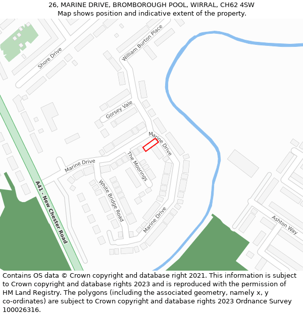 26, MARINE DRIVE, BROMBOROUGH POOL, WIRRAL, CH62 4SW: Location map and indicative extent of plot