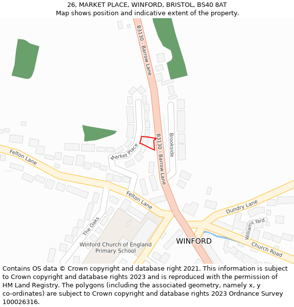 26, MARKET PLACE, WINFORD, BRISTOL, BS40 8AT: Location map and indicative extent of plot