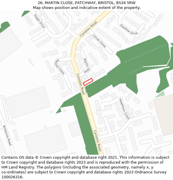 26, MARTIN CLOSE, PATCHWAY, BRISTOL, BS34 5RW: Location map and indicative extent of plot