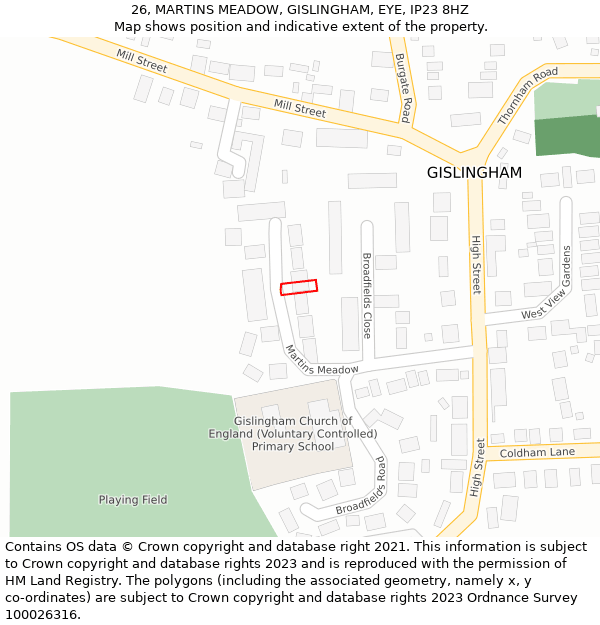 26, MARTINS MEADOW, GISLINGHAM, EYE, IP23 8HZ: Location map and indicative extent of plot