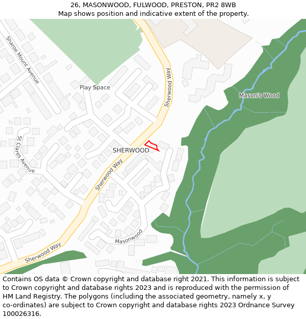 26, MASONWOOD, FULWOOD, PRESTON, PR2 8WB: Location map and indicative extent of plot