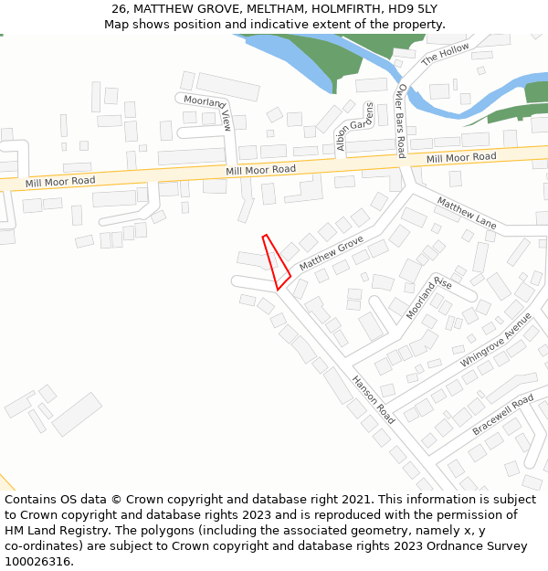 26, MATTHEW GROVE, MELTHAM, HOLMFIRTH, HD9 5LY: Location map and indicative extent of plot