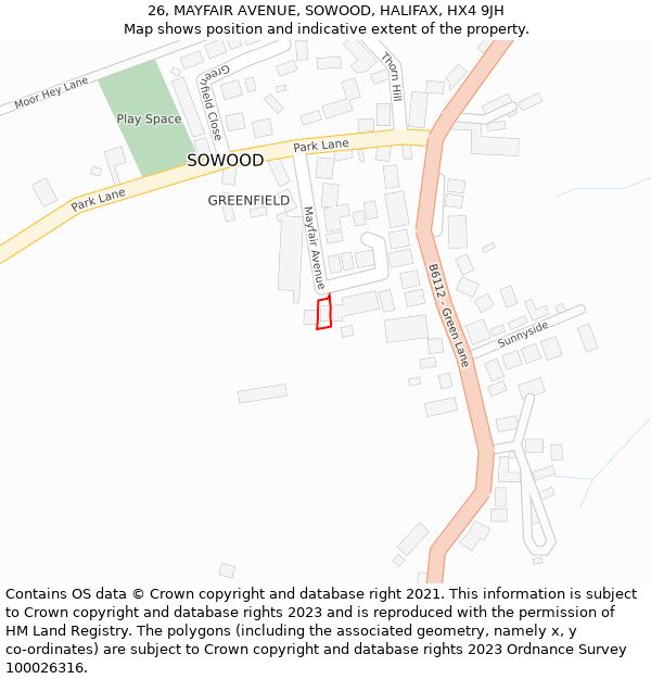 26, MAYFAIR AVENUE, SOWOOD, HALIFAX, HX4 9JH: Location map and indicative extent of plot