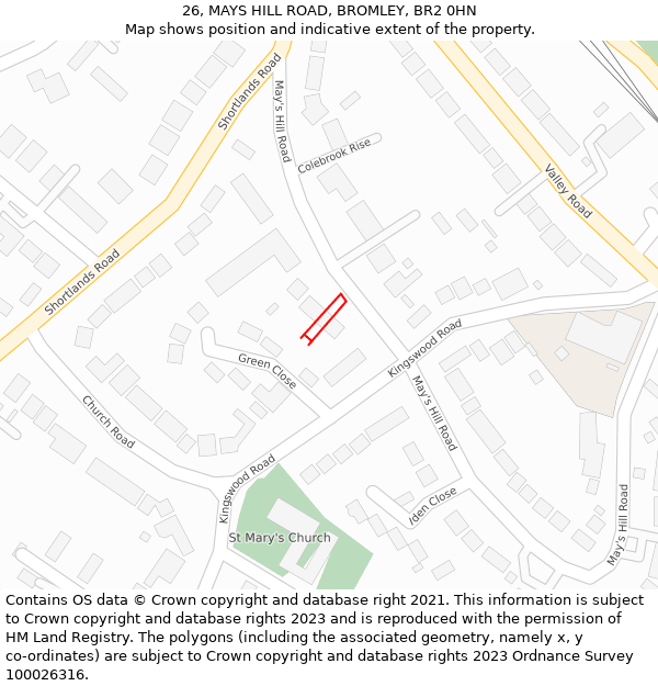 26, MAYS HILL ROAD, BROMLEY, BR2 0HN: Location map and indicative extent of plot