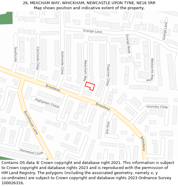 26, MEACHAM WAY, WHICKHAM, NEWCASTLE UPON TYNE, NE16 5RR: Location map and indicative extent of plot