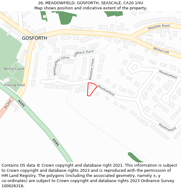26, MEADOWFIELD, GOSFORTH, SEASCALE, CA20 1HU: Location map and indicative extent of plot