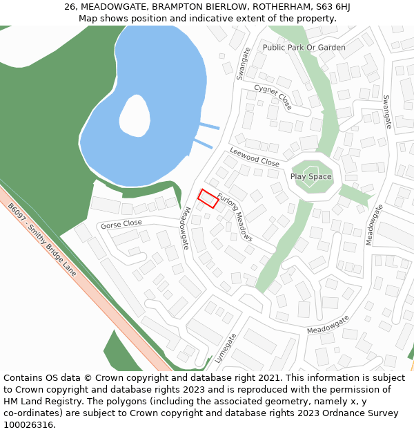 26, MEADOWGATE, BRAMPTON BIERLOW, ROTHERHAM, S63 6HJ: Location map and indicative extent of plot