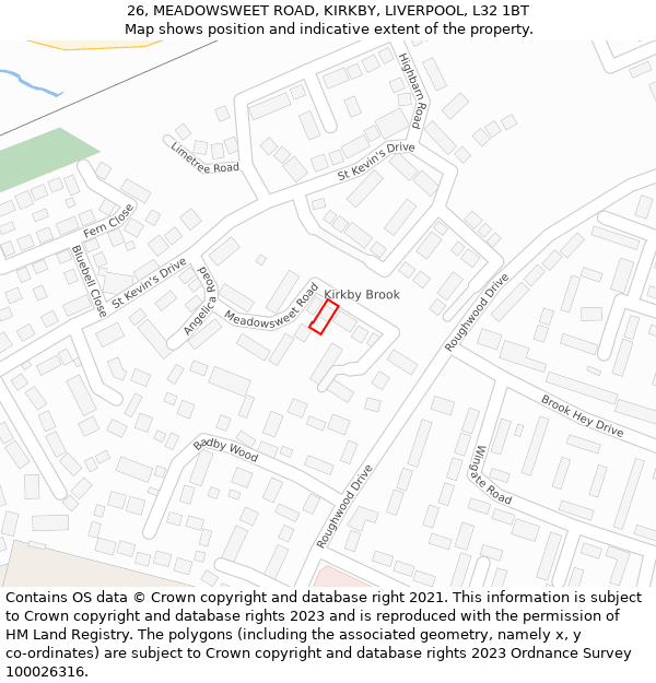 26, MEADOWSWEET ROAD, KIRKBY, LIVERPOOL, L32 1BT: Location map and indicative extent of plot