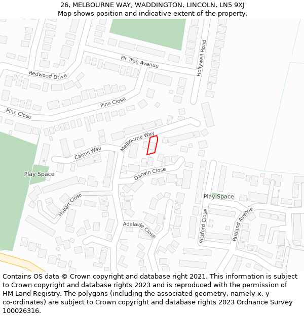 26, MELBOURNE WAY, WADDINGTON, LINCOLN, LN5 9XJ: Location map and indicative extent of plot