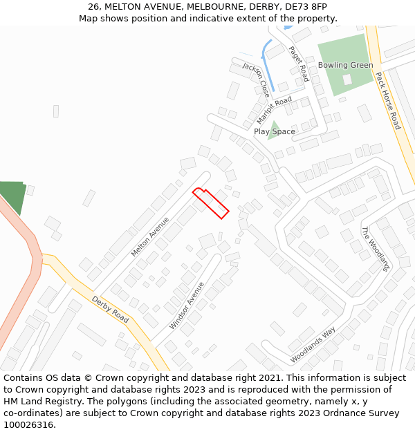 26, MELTON AVENUE, MELBOURNE, DERBY, DE73 8FP: Location map and indicative extent of plot