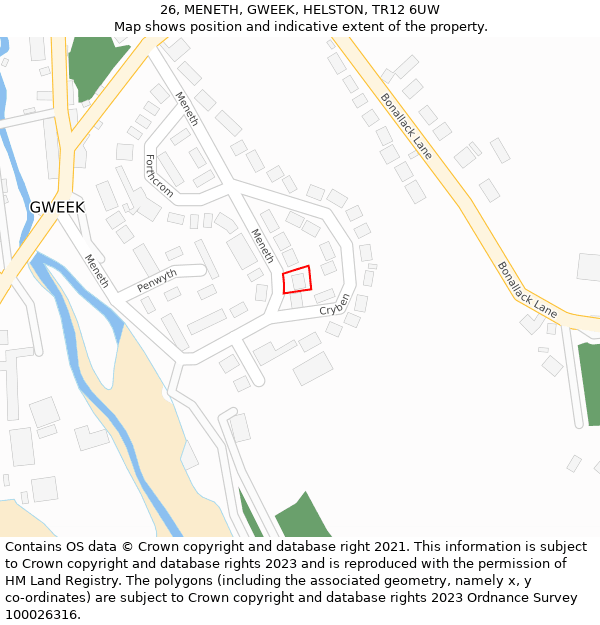 26, MENETH, GWEEK, HELSTON, TR12 6UW: Location map and indicative extent of plot