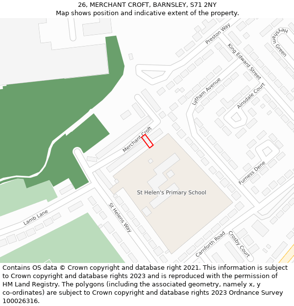 26, MERCHANT CROFT, BARNSLEY, S71 2NY: Location map and indicative extent of plot
