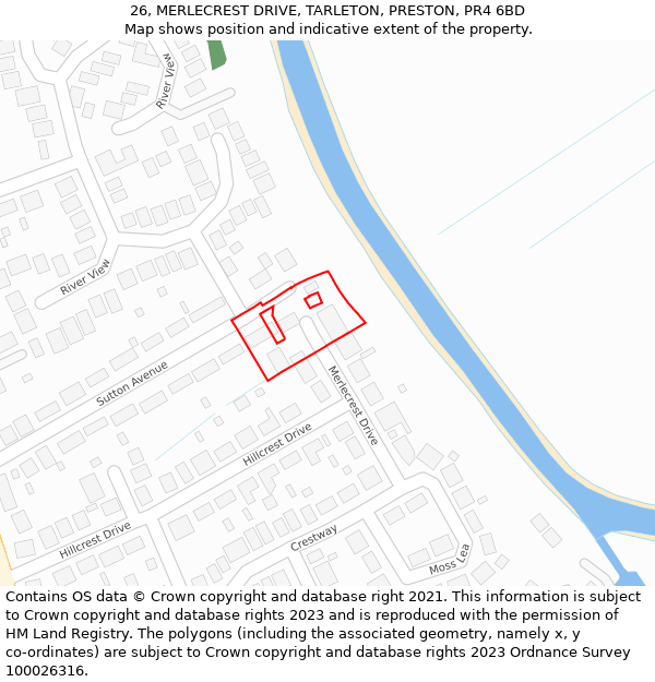 26, MERLECREST DRIVE, TARLETON, PRESTON, PR4 6BD: Location map and indicative extent of plot