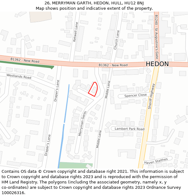 26, MERRYMAN GARTH, HEDON, HULL, HU12 8NJ: Location map and indicative extent of plot