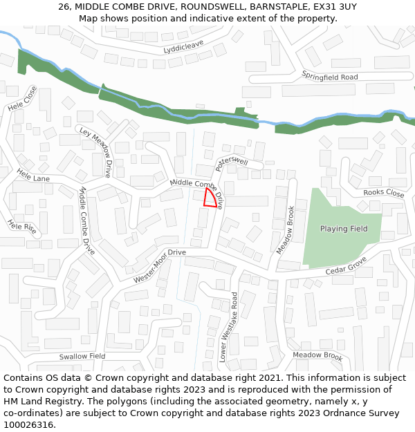 26, MIDDLE COMBE DRIVE, ROUNDSWELL, BARNSTAPLE, EX31 3UY: Location map and indicative extent of plot