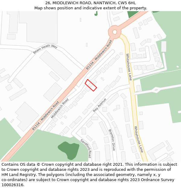 26, MIDDLEWICH ROAD, NANTWICH, CW5 6HL: Location map and indicative extent of plot