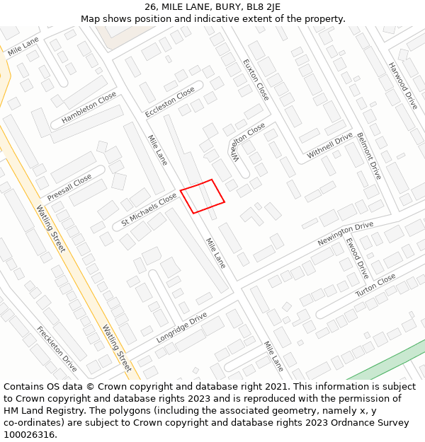 26, MILE LANE, BURY, BL8 2JE: Location map and indicative extent of plot
