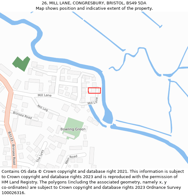 26, MILL LANE, CONGRESBURY, BRISTOL, BS49 5DA: Location map and indicative extent of plot