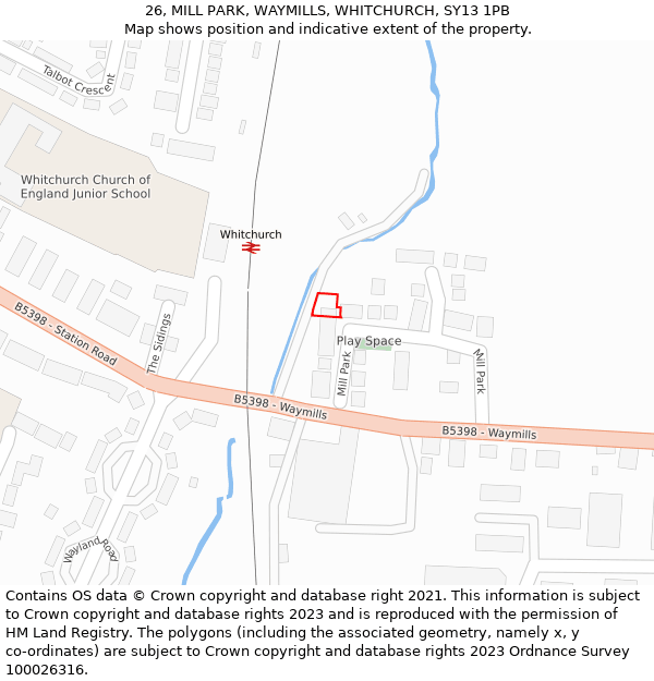 26, MILL PARK, WAYMILLS, WHITCHURCH, SY13 1PB: Location map and indicative extent of plot