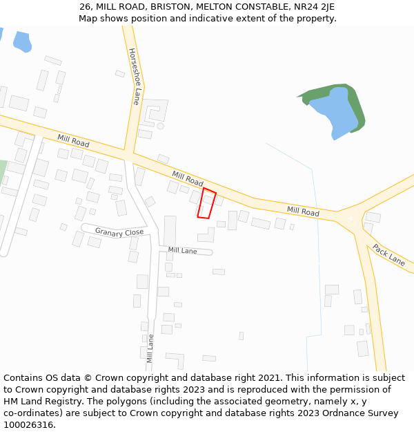 26, MILL ROAD, BRISTON, MELTON CONSTABLE, NR24 2JE: Location map and indicative extent of plot