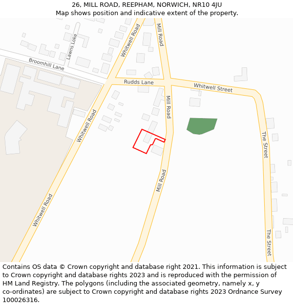 26, MILL ROAD, REEPHAM, NORWICH, NR10 4JU: Location map and indicative extent of plot