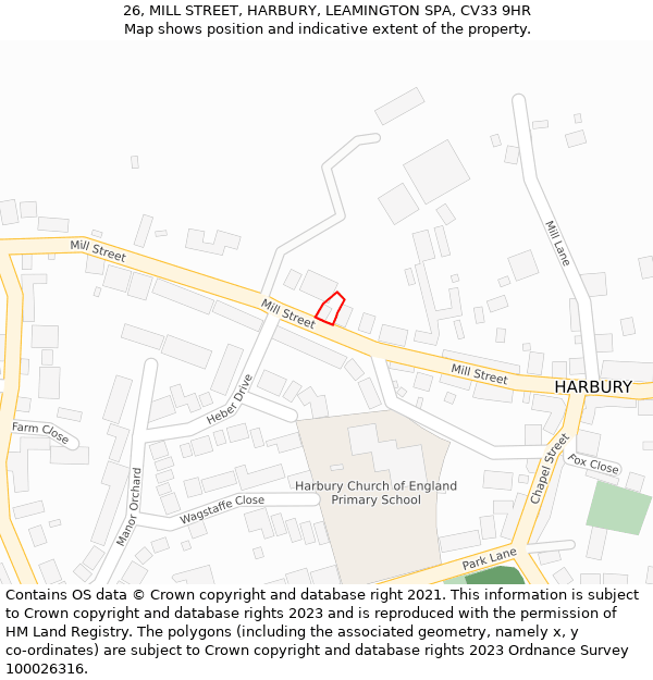 26, MILL STREET, HARBURY, LEAMINGTON SPA, CV33 9HR: Location map and indicative extent of plot