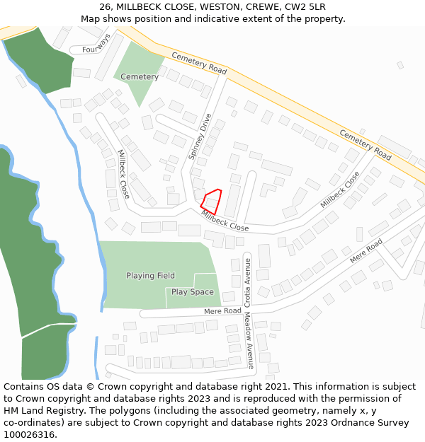 26, MILLBECK CLOSE, WESTON, CREWE, CW2 5LR: Location map and indicative extent of plot