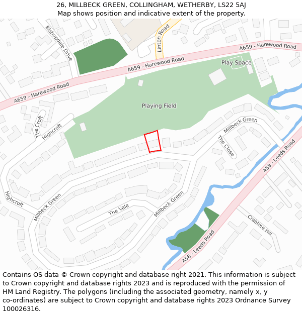 26, MILLBECK GREEN, COLLINGHAM, WETHERBY, LS22 5AJ: Location map and indicative extent of plot