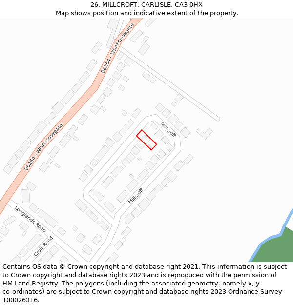 26, MILLCROFT, CARLISLE, CA3 0HX: Location map and indicative extent of plot