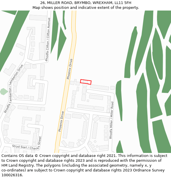 26, MILLER ROAD, BRYMBO, WREXHAM, LL11 5FH: Location map and indicative extent of plot