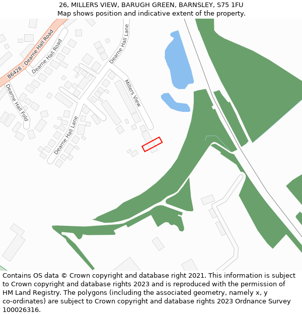 26, MILLERS VIEW, BARUGH GREEN, BARNSLEY, S75 1FU: Location map and indicative extent of plot