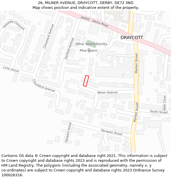 26, MILNER AVENUE, DRAYCOTT, DERBY, DE72 3ND: Location map and indicative extent of plot