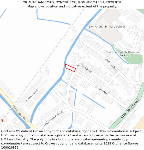 26, MITCHAM ROAD, DYMCHURCH, ROMNEY MARSH, TN29 0TH: Location map and indicative extent of plot