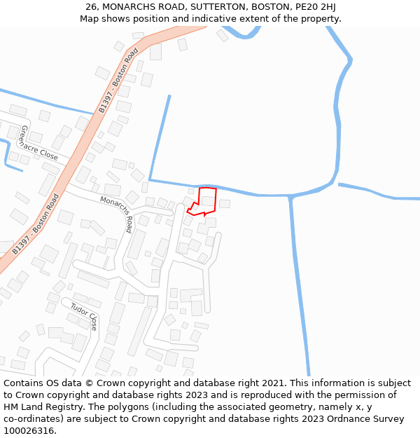 26, MONARCHS ROAD, SUTTERTON, BOSTON, PE20 2HJ: Location map and indicative extent of plot