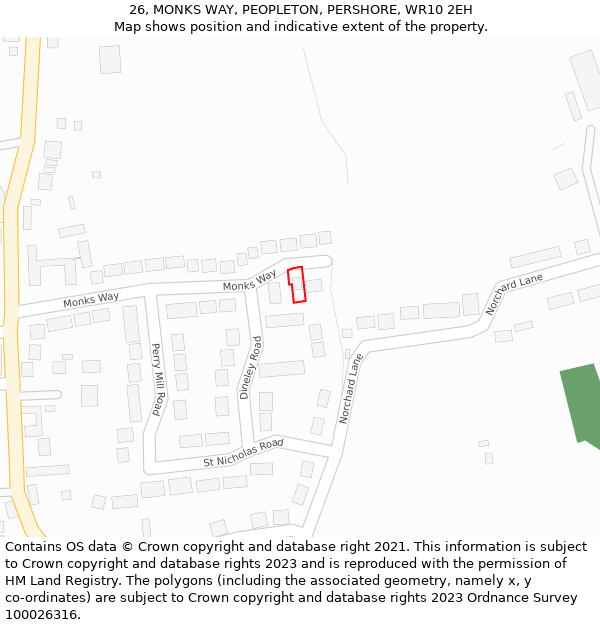 26, MONKS WAY, PEOPLETON, PERSHORE, WR10 2EH: Location map and indicative extent of plot