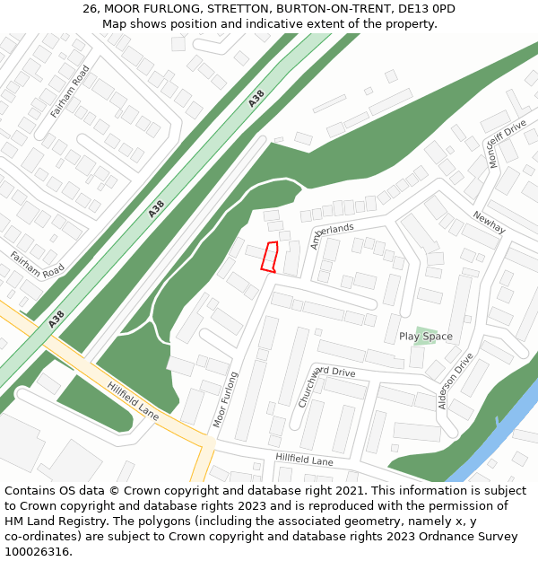 26, MOOR FURLONG, STRETTON, BURTON-ON-TRENT, DE13 0PD: Location map and indicative extent of plot