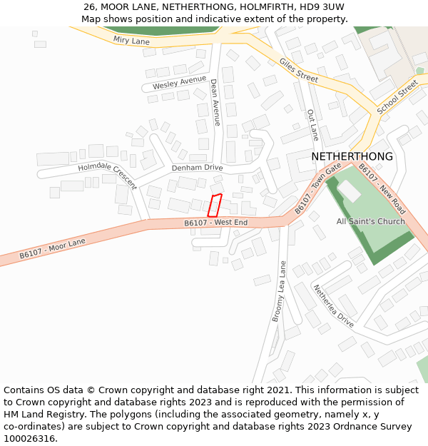 26, MOOR LANE, NETHERTHONG, HOLMFIRTH, HD9 3UW: Location map and indicative extent of plot