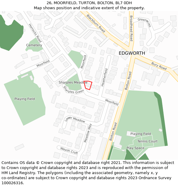 26, MOORFIELD, TURTON, BOLTON, BL7 0DH: Location map and indicative extent of plot