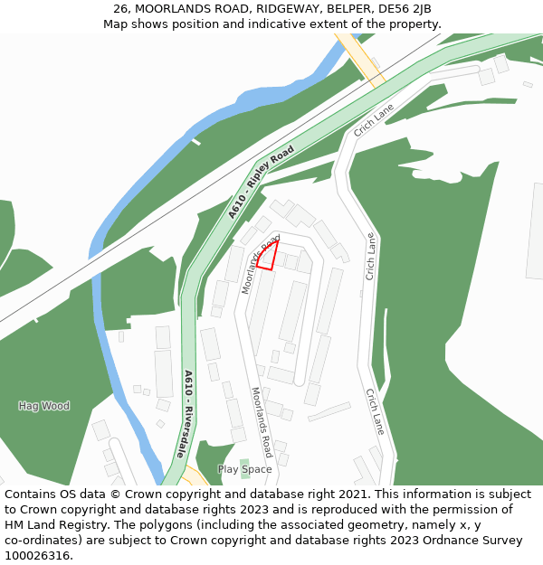 26, MOORLANDS ROAD, RIDGEWAY, BELPER, DE56 2JB: Location map and indicative extent of plot