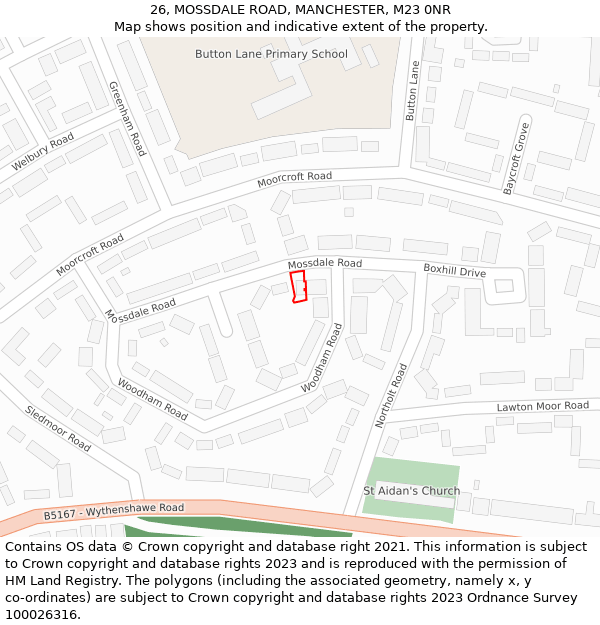 26, MOSSDALE ROAD, MANCHESTER, M23 0NR: Location map and indicative extent of plot