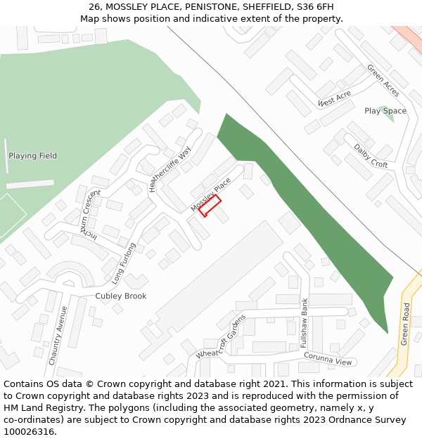 26, MOSSLEY PLACE, PENISTONE, SHEFFIELD, S36 6FH: Location map and indicative extent of plot