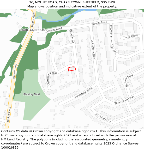 26, MOUNT ROAD, CHAPELTOWN, SHEFFIELD, S35 2WB: Location map and indicative extent of plot