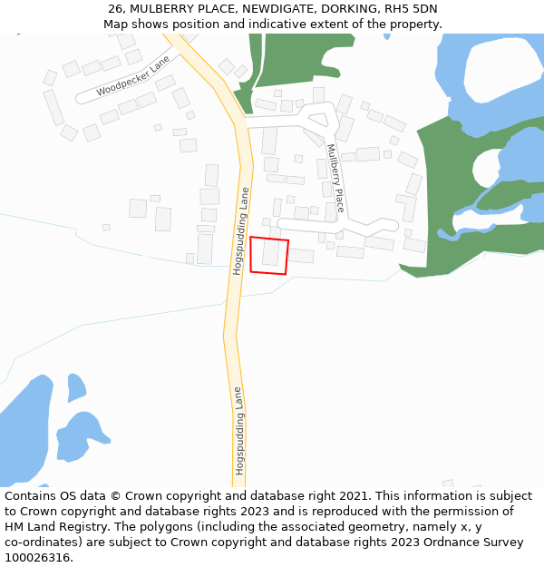 26, MULBERRY PLACE, NEWDIGATE, DORKING, RH5 5DN: Location map and indicative extent of plot