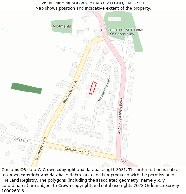 26, MUMBY MEADOWS, MUMBY, ALFORD, LN13 9GF: Location map and indicative extent of plot