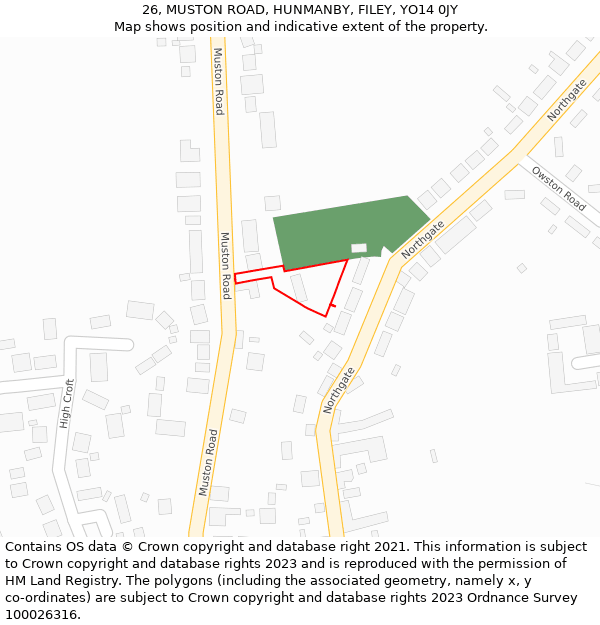 26, MUSTON ROAD, HUNMANBY, FILEY, YO14 0JY: Location map and indicative extent of plot