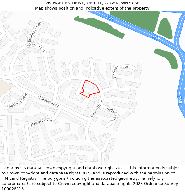 26, NABURN DRIVE, ORRELL, WIGAN, WN5 8SB: Location map and indicative extent of plot