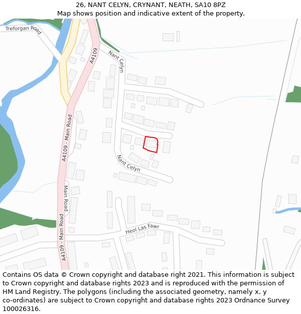 26, NANT CELYN, CRYNANT, NEATH, SA10 8PZ: Location map and indicative extent of plot