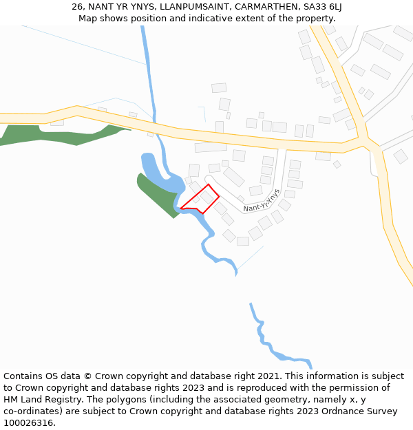 26, NANT YR YNYS, LLANPUMSAINT, CARMARTHEN, SA33 6LJ: Location map and indicative extent of plot