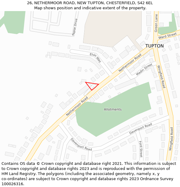 26, NETHERMOOR ROAD, NEW TUPTON, CHESTERFIELD, S42 6EL: Location map and indicative extent of plot